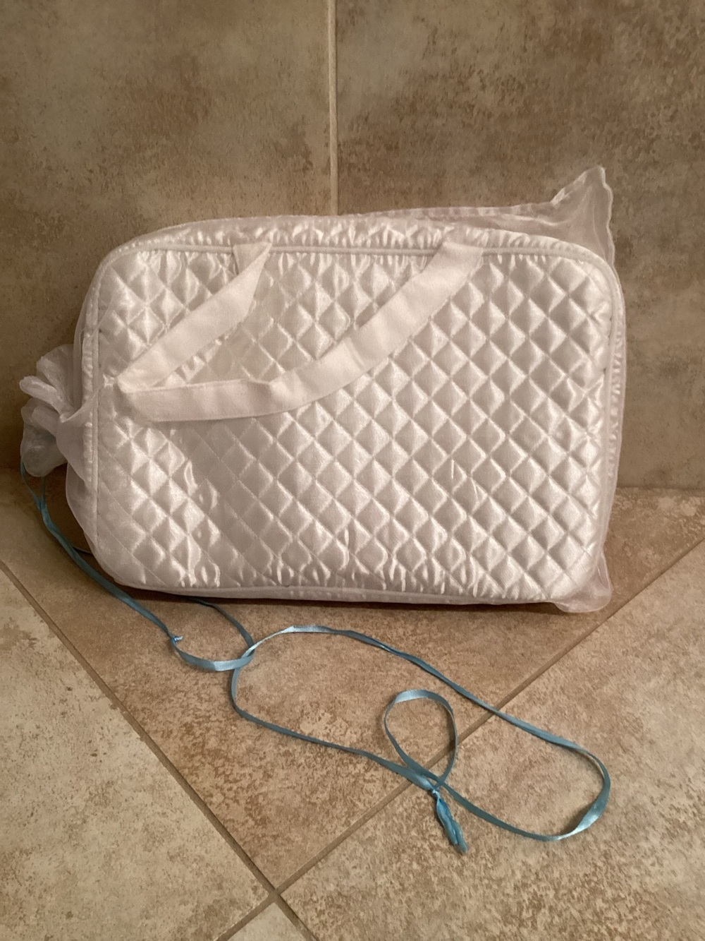 Trish McEvoy White Quilted Satin Cosmetic Bag